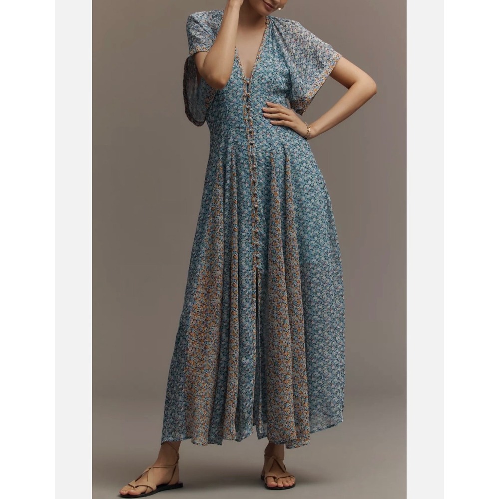 Maeve Anthropologie Blue Floral  Brunch and Baby Shower Dress Modal Size 2